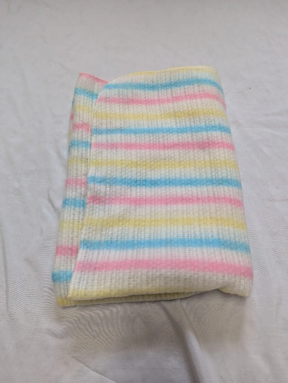 Vintage Blue Pink Yellow Stripe Waffle Weave Receiving Blanket 30